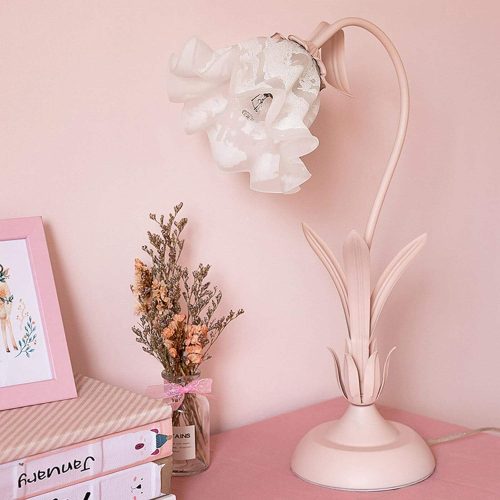 Table Lamp Pink Flower Desk Lamps Retro Unique Glass Flower Lampshade Bedside Lamp for Nightstand Living Room End Table (10 MOQ is required) - Image 4