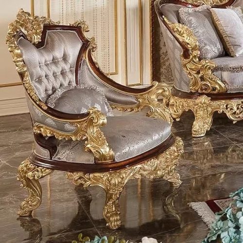 French Antique Genuine Leather Sofa Tufted Three, Two and One Seater + Coffee Table - Image 5