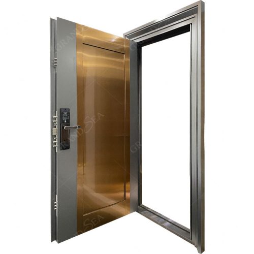 Vertical Grain Golden Color Frosted Glass Bronze Color Stainless Steel Entrance Door - Not Including Handle 1 Square Feet Price - Image 4