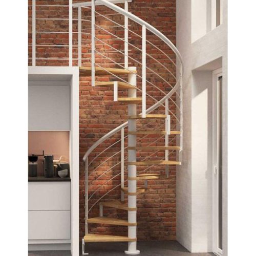 Modern Villa Design Double Beam Curved Wooden Spiral Staircase (1 Set Price) - Image 4