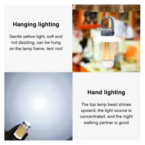 Portable Rechargeable LED Camping Lamp Mini Hanging Tent Light with White Hook 5 Modes for Hiking Fishing Outdoor Application - Image 4