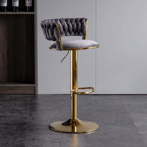 Bar Chair Nordic Counter Furniture Metal Velvet Swivel Leather - Image 4