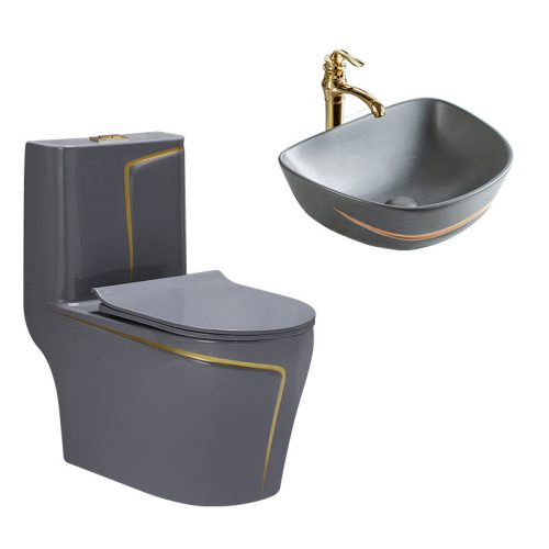 Modern Gold Line Colored One Piece Toilet and Sink Bathroom Wc Toilet Sanitary Ware - Image 4