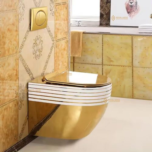 Factory Ceramic Wall Mounted Toilet Electroplating Golden Wall Hung Toilet Dual Gold Toilet - Image 4