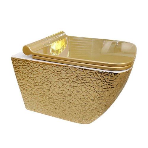 Luxury Ceramic Gold Color Wall Mount Toilet Bowl One Piece Modern Round Cover Seat Smart Toilet P-trap Wall Hang - Image 4