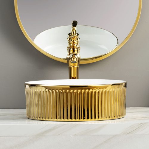 Oval Golden Electroplate Basin Wash Basin Luxury Counter Top Bathroom Sink Art Sinks - Image 4