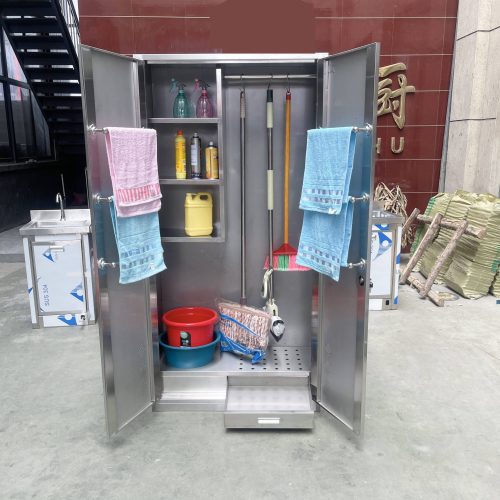 2 Door Stainless Steel Locker Weather-Resistant Outdoor Changing Room Metal Cabinet with Wooden Top - Image 4