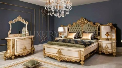 Wooden And Gold Double Bed Genuine Leather Bed Frame Double King Size Bed - Image 6