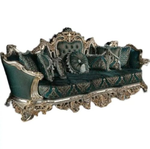 Royal Vintage Three Seater Sofa Solid Wood Carved Fabric Sofa Sets - Image 4