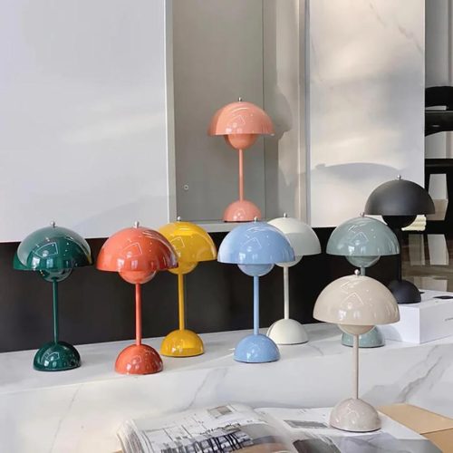 Modern Indoor LED Decorative Table Lamp Metal Mushroom Bedside Reading Bud Rechargeable Table Lamp - Image 4