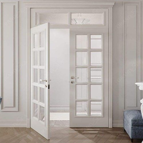 Modern Unique Main Sidelight Design Contemporary Custom Glass Panel White Interior French Door - Image 5