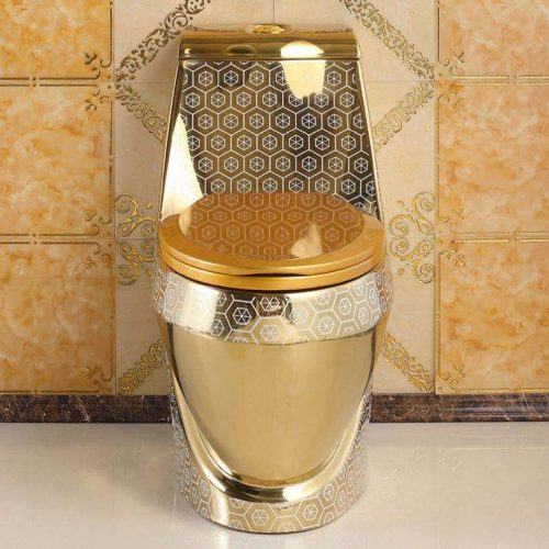 Luxury Bathroom Gold WC Toilet Washdown Siphonic One Piece Toilet - Image 5