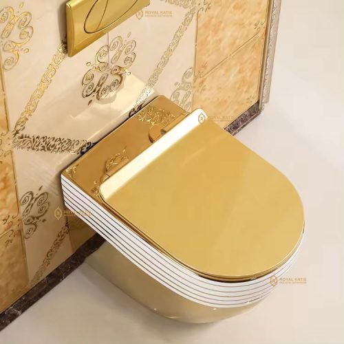 Factory Ceramic Wall Mounted Toilet Electroplating Golden Wall Hung Toilet Dual Gold Toilet - Image 5