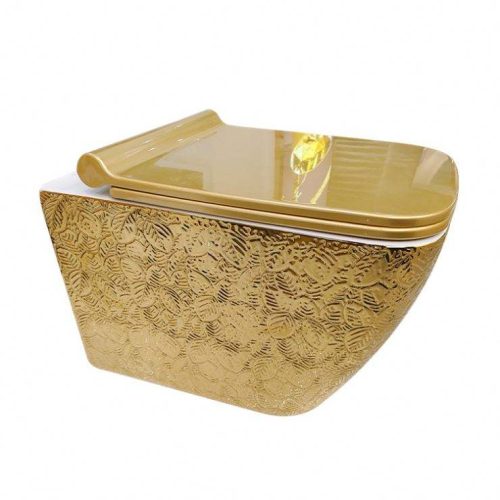 Luxury Ceramic Gold Color Wall Mount Toilet Bowl One Piece Modern Round Cover Seat Smart Toilet P-trap Wall Hang - Image 5