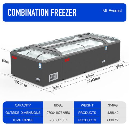 Commercial Freezer 1858L Large Capacity Freezer Combination Cabinet Arc Glass Display Cabinet Is Suitable for Supermarkets - Image 6