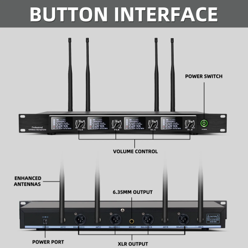 DF204 UHF Wireless 4-Channel Desktop Condenser Gooseneck Microphone System – Designed for Churches and Professional Use - Image 6