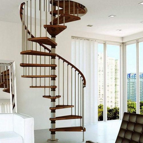 Modern Villa Design Double Beam Curved Wooden Spiral Staircase (1 Set Price) - Image 6