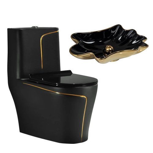 Modern Gold Line Colored One Piece Toilet and Sink Bathroom Wc Toilet Sanitary Ware - Image 6