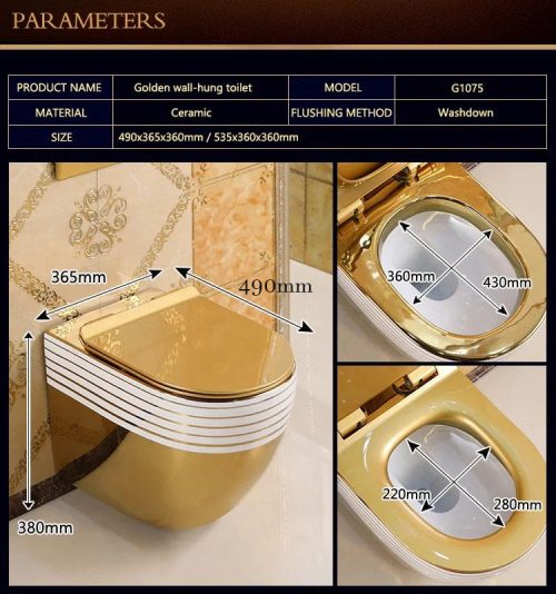 Factory Ceramic Wall Mounted Toilet Electroplating Golden Wall Hung Toilet Dual Gold Toilet - Image 6