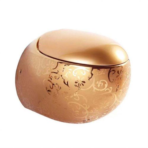 Luxury Ceramic Gold Color Wall Mount Toilet Bowl One Piece Modern Round Cover Seat Smart Toilet P-trap Wall Hang - Image 6