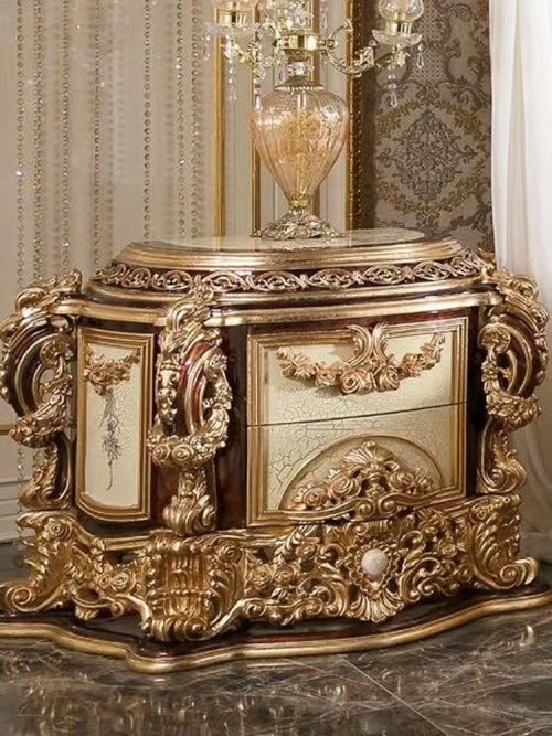 Imperial Hand Made European Rococo Gold Leafing Antique Bed 200X200X200 cm - Image 6