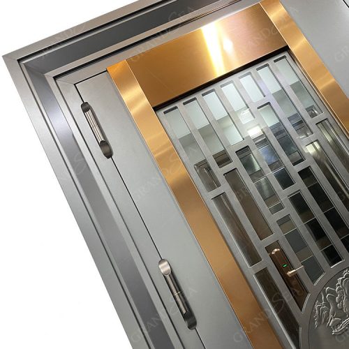 Vertical Grain Golden Color Frosted Glass Bronze Color Stainless Steel Entrance Door - Not Including Handle 1 Square Feet Price - Image 7