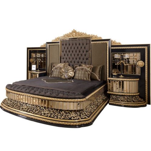 Royal Italian Bedroom Furniture Set Luxury Comforter King Size Bed + Nightstand - Image 6