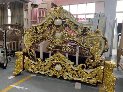 Imperial Hand Made European Rococo Gold Leafing Antique Bed 200X200X200 cm - Image 7